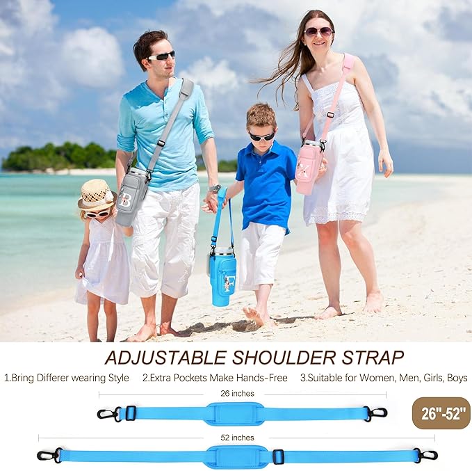 Initial Water Bottle Holder with Strap for Stanley 40 oz Tumbler/Simple Modern 40 oz Tumbler,Water Bottle Carrier Bag with Strap,Personalized A-Z Phone Pocket for Stanley Cup Accessories