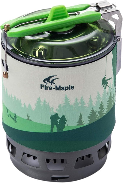 Fire-Maple "Fixed Star 3" Personal Cooking System | Pot/Jet Burner Stove System with Electric Ignition | Ideal for Hiking, Camping, Backpacking, Fishing, Hunting Trips and Emergency Use, Green
