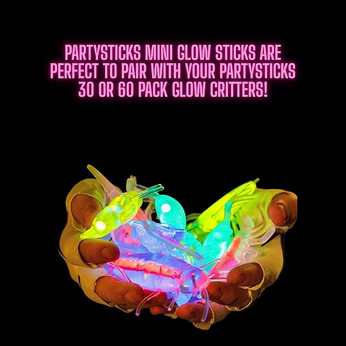 PartySticks Mini Glow Sticks 200 Pack Glow-in-the-Dark Small, for Easter Eggs, 5 Colors, Neon Light Sticks Bulk Party Favors, Easter Basket Stuffer Party Pack, Weddings Classroom Decorations Prizes