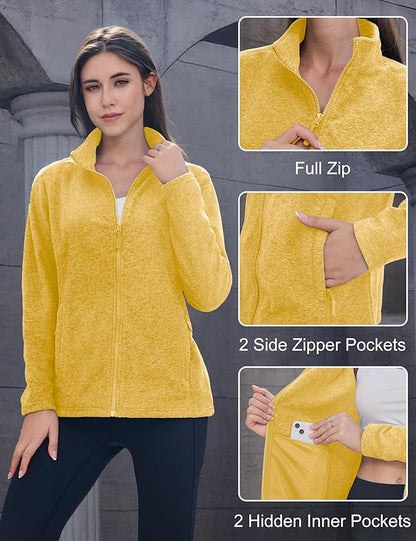 MAGCOMSEN Fleece Jacket Women Zip UP Lightweight Soft Polar Warm Winter Jackets for Women with Pockets Outdoor Hiking