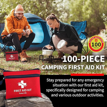 Protect Life Survival First Aid Kit for Home/Business, Camping Survival Kits | Mini Travel First Aid Kit | Camping Equipment | Small Kits for Car | Outdoor Emergency Survivals Pack - 100pcs