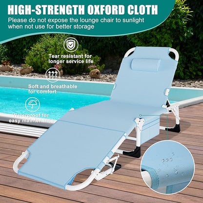DoCred Heavy Duty Tanning Chair with Face Hole, Adjustable 5-Position Folding Chaise Lounge Chairs for Outside, Portable Lay Flat Beach Lounge Chair for Outdoor Sunbathing Beach Pool Lawn Camping