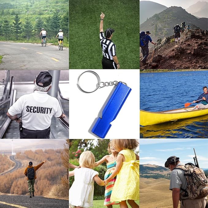 4-Pack Loud 120dB Double Tube Emergency Whistle - Aluminum Alloy, Corrosion-Resistant Safety Whistle with Lanyard & Keychain-Ideal for Camping Hiking Boating Fishing Survival Tool