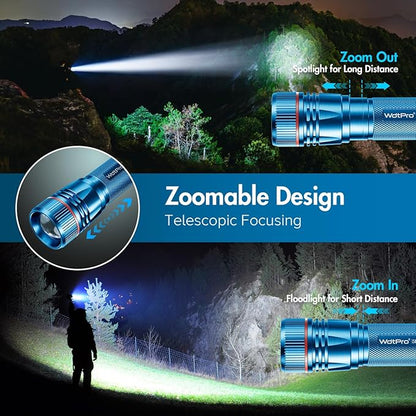 WdtPro Rechargeable Flashlights High Lumens, 2 Pack 10H Long Lasting Super Bright EDC Flashlight, LED Mini Tactical Flash Lights for Camping Emergency, Drop & Water Resistant Blue(Battery Included)