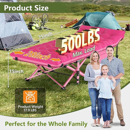 Slendor Camping Cot for Adults, 1200D Oxford Camping Bed with 3.5in Thick Mattress, 500lbs Max Load, Folding Cot for Camping, Travel, Outdoor, Home Guest, Office Nap