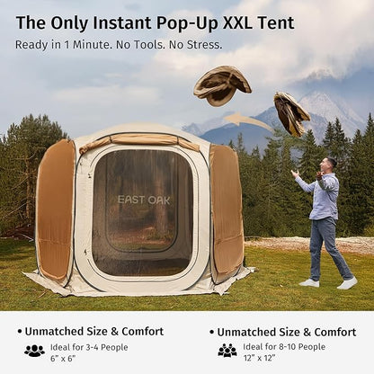 EAST OAK 10×10 FT Pop Up Canopy Tent with Mesh Walls | Outdoor Screen House with 6 Sunshades | Waterproof Gazebo with Carry Bag | Portable Shelter for Camping, Patio, and Beach | Beige