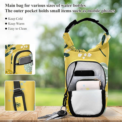 Yellow Easter Eggs Tree Branches Easter Water Bottle Holder with Strap Insulated Water Bottle Carrier Crossbody Bags Pouch with Phone Pocket for Travel Gym Hiking Walking Running