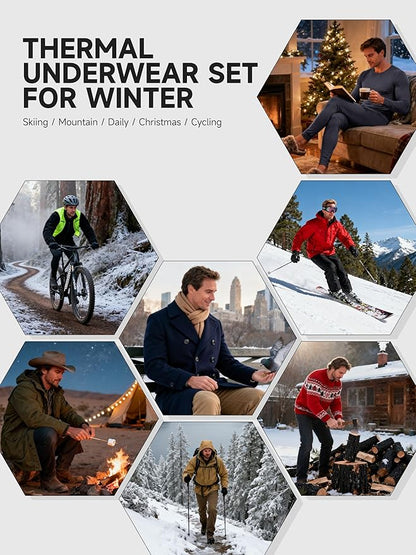 VZV Thermal Underwear for Men Fleece Lined Long Johns for Mens Thermals Top and Bottom Set Soft Base Layer for Winter