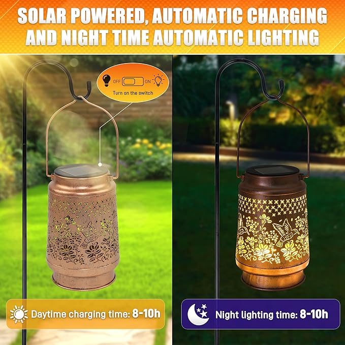 2 Pack Hummingbird Solar Lantern - Outdoor Decorative Solar Lanterns for Garden, Patio, Backyard, and Porch - Waterproof Hanging Lantern for Outside - Perfect Gifts for Women