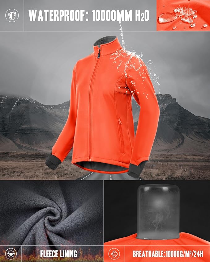 33,000ft Women's Waterproof Fleece Running Jacket Zip Up Athletic Winter Cold Weather Workout Cycling Track Jackets