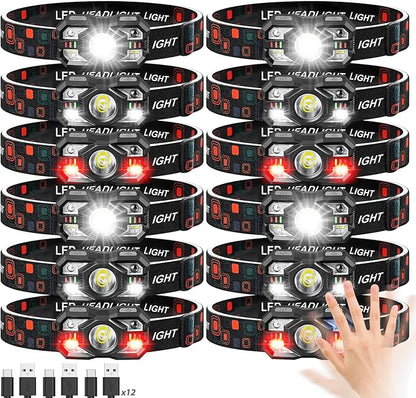 Headlamp Rechargeable 6Pack, 3000 Lumen Ultra-Light Bright Headlamp Flashlight with White Red Light, LED Headlight Motion Sensor, 5+5 Mode for Outdoor Camping Fishing Running Hiking (12)