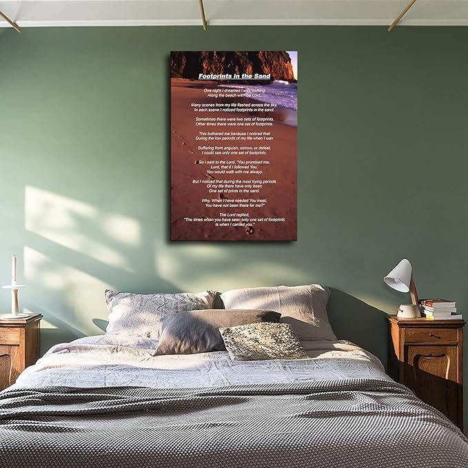 Footprints in The Sand Poem Wall Art Poster Decorative Painting Print Modern Home Bedroom Living Room Decoration Canvas Wall Art Aesthetic (20×30inch Unframed)