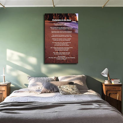 Footprints in The Sand Poem Wall Art Poster Decorative Painting Print Modern Home Bedroom Living Room Decoration Canvas Wall Art Aesthetic (16×24inch Framed)