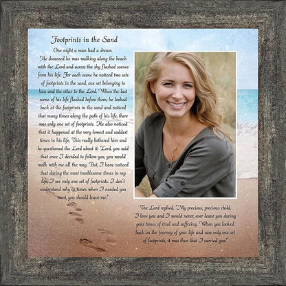 Footprints in the Sand Inspirational Wall Art, Beach Decor, Christian Gifts for Women and Men, Christian Wall Decor, Get Well Soon, Encouraging Scripture Wall Art, Framed Sympathy Gift 6380BW