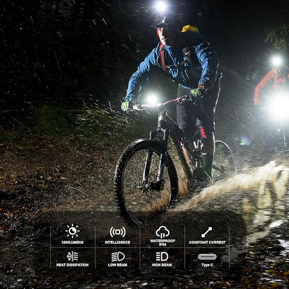 Bike Light for Night Light 1200 Lumens, 4500mAh Battery Bicycle Headlight LED Front Light with Ambient Light Sensing High Beam Low Beam for Men Women Kids Road Mountain Cycling