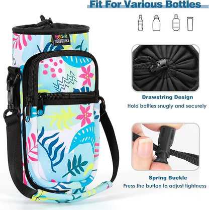 Nuovoware Water Bottle Carrier Bag,25oz/40oz/64oz Bottle Pouch Holder,Adjustable Shoulder Hand Strap 2 Pocket Sling Neoprene Sleeve Sports Accessories for Hiking Travelling Camping