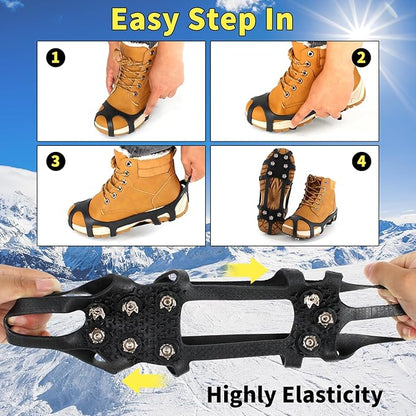 Ice Cleats Snow Grips, Non-Slip Traction with 9 Spikes Crampons, Upgraded Version Stainless Steel, for Shoes/Boots, Snow Ice Walking