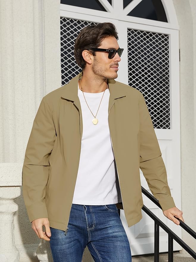 TACVASEN Mens Lightweight Windbreaker Full Zip Up Laydown Collar Jackets Light Casual Coat with Zip Pockets