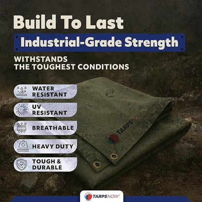 TarpsNow® Fire Retardant Tarp - 12' x 16' - 18 MIL Heavy Duty Canvas Tarp - Flame & Tear Resistant w/Brass Grommets - Best for Safety, Outdoors, Camping, Boating, Welding, Woodpile, House, Fire Pit