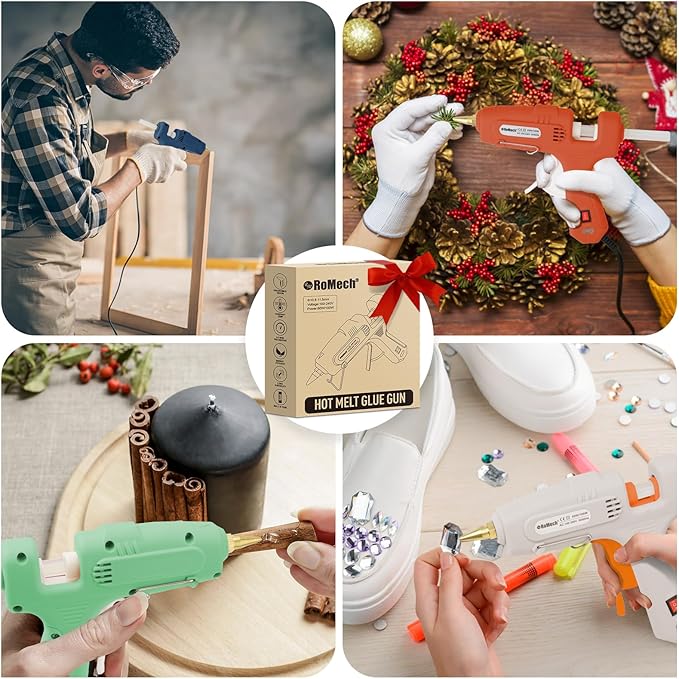 ROMECH Full Size Hot Glue Gun with 60/100W Dual Power and 21 Hot Glue Sticks (7/16"), Fast Preheating Heavy Duty Industrial Gluegun with Storage Case for Crafting, DIY and Repairs (Orange)