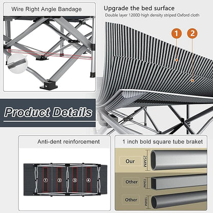 ABORON Folding Camping Cot W/Mat for Adults, Heavy Duty Outdoor Bed with Carry Bag,1200 D Layer Oxford Travel Camp Cots