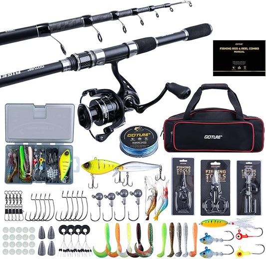 Goture Fishing Rod and Reel Combo,Fishing Pole,Telescopic Fishing Rod Kit with Spinning Reel, Telescopic Fishing Pole with Carrier Bag for Freshwater Saltwater for Men Women