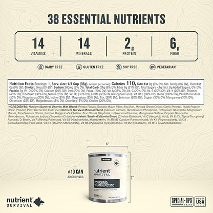 Nutrient Survival Potato Flakes, Powdered Vitamin Potato (4 Cans, 30 Servings per Can) for Mashed Potatoes, Soups, Emergency Food Supply & Camping Supplies, 38 Nutrients, Shelf Stable Up to 25 Years