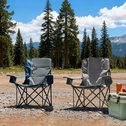 TIMBER RIDGE Oversized Folding Camping Chair Support 550 LBS, Heavy Duty Portable Chairs with Cup Holder Side Pocket for Lawn, Outdoor Picnic, Fishing, 2 Pack(Navy)