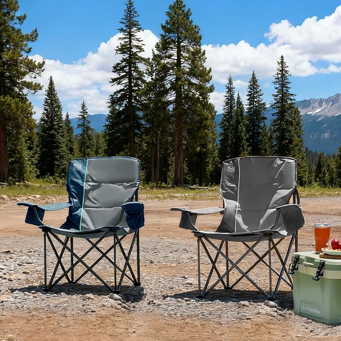 TIMBER RIDGE Oversized Folding Camping Chair for Adults, Support 550 LBS Heavy Duty with Cup Holder Side Pocket for Camping, Lawn, Picnic, Grey