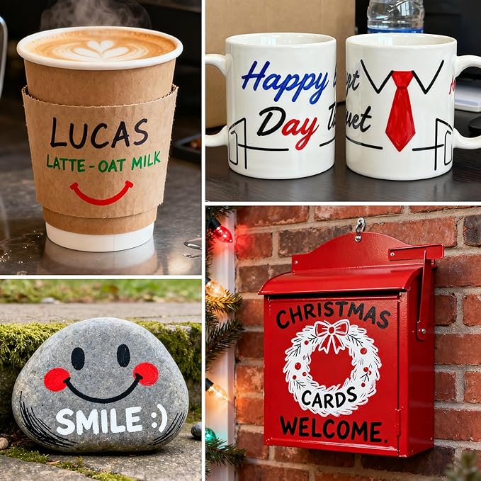 TFIVE Blue Paint Pens Permanent Markers - 24 Pcs Oil Based Paint Markers Set, Quick Dry, Waterproof, Fade Resistant, Medium Tip Marker Pens for Metal, Rock, Wood, Plastic, Canvas, Glass, Rubber