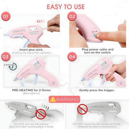 Cordless Hot Glue Gun, 20W Glue Gun with 30 Glue Sticks, 90S Fast Preheating, 2600mAh USB-C Rechargeable Hot Melt Gun for DIY Crafts, Gift Making, Home Repairs & Decoration, Gift Making (Pink)