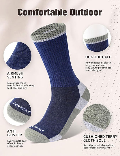 Wool Hiking Socks for Men - Women Lightweight Crew Merino Wool Socks with Cushion for Camping Hunting Work,4 pack