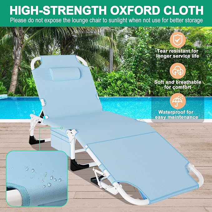 LILYPELLE Portable Folding Camping Cot, Adjustable 5-Position Face Down Folding Chaise Lounge Chairs, Outdoor Portable Bed Sleeping Cot for Camping, Pool, Beach, Patio