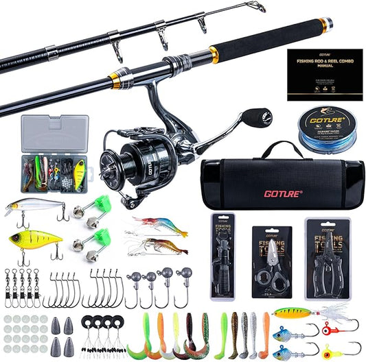 Goture Fishing Rod and Reel Combos,1.8M-2.7M Telescopic Fishing Pole Spinning Reel Line Lures Set with Carrier Bag,Telescopic Rod Kit for Starter Travel Saltwater Freshwater Gear Gift