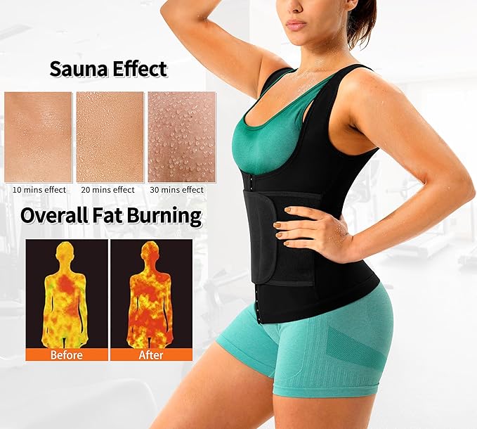 Sauna Suit for Women Slimming Shirt Sweat Vest Heat Trapping Tank Top Workout Shaperwear,Adjust Belt,Breathable Armpit