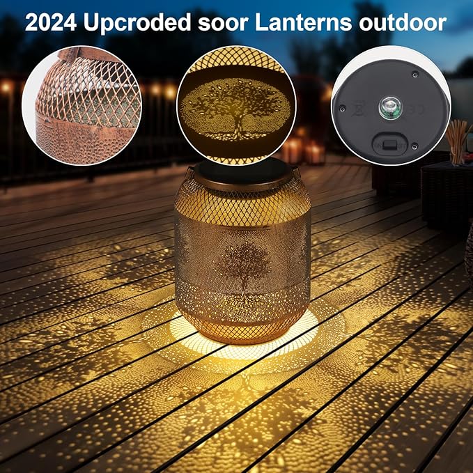Tree Solar Lanterns Outdoor Hanging Christmas Lantern as Birthdays Gifts for Women Mom Grandma Metal Waterproof Garden Decorative Tree Solar Lights for Yard, Patio, Lawn, Porch, Backyard