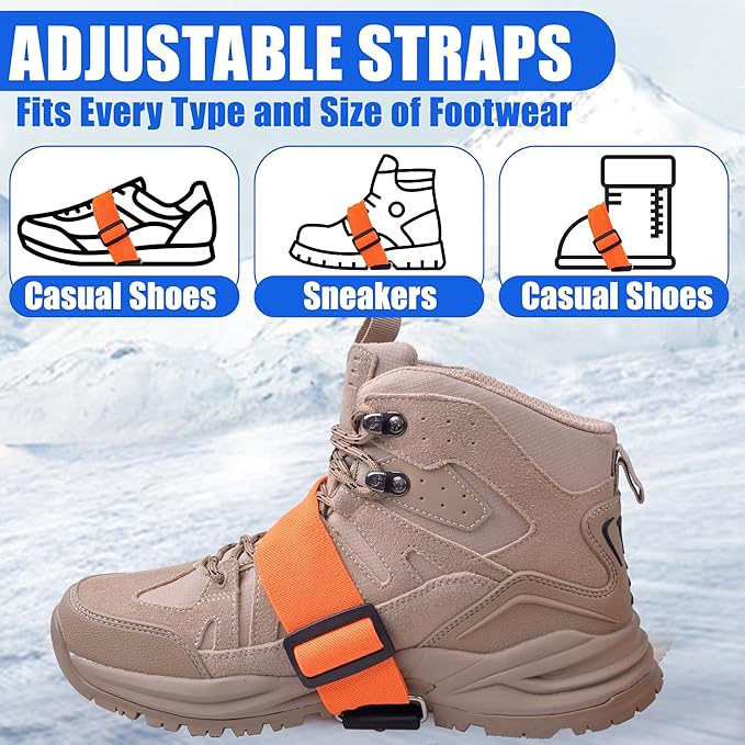 Ice Cleats Snow Traction Cleats for Boots and Shoes Mid-Sole Non Slip Crampons with Adjustable Straps 7 Tungsten Studs for Secure Grips Rotatable Traction Aids Walking on Snow and Ice