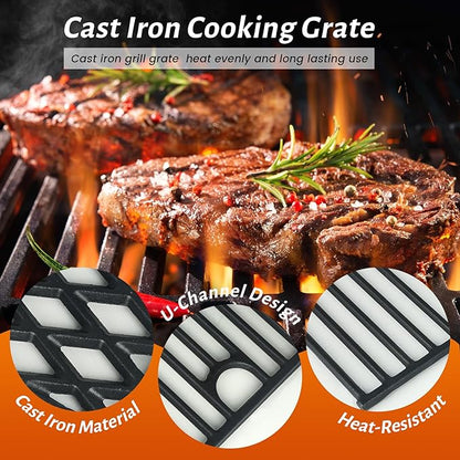 Cast Iron Cooking Grates for Pit Boss 1000 Series Austin XL Rancher Grill Grid for Traeger Pro 34 Wood Pellet Smoker Replacement Parts Ceramic Coated BBQ Grilling Rack