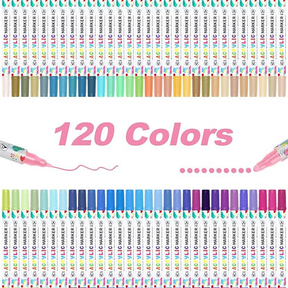 120 Colors Acrylic Paint Pens, Dual Tip Acrylic Paint Markers for Paper, Wood, Canvas, Stone, Rock Painting, Glass, Fabric, DIY, Ceramic, Art Supplies for Kids and Adults Drawing (Dot + Fine)