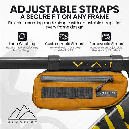 ALMSTHRE Compact Bike Frame Bag – California Gold | Weather-Resistant, Waterproof Zippers & Dual-Sided Access for Road, MTB, and Ebike Frames