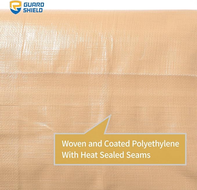 GUARD SHIELD Beige Tarp 12x20 Feet Large Tarps Heavy Duty Outdoor Tarpaulin Cover 12mil