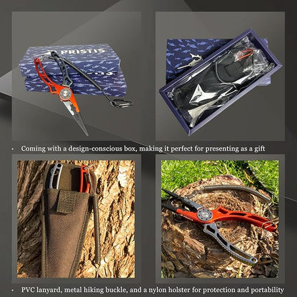 Pristis UTA II Fishing Pliers, Multi-Function Split Ring Plier Gear, Saltwater Resistant Teflon Coated Locking Hook Remover Cutter, Stainless Steel Top & Aluminum Body Tool Kit Tackle Set for Bass