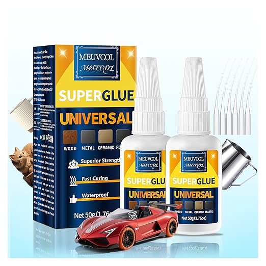 Super Glue All Purpose 100g - Instant & Waterproof Superglue for Plastic, Ceramic, Wood, Shoe, Glass, Leather, Rubber, Shoe Ca Glue - Strong & Clear Liquid Cyanoacrylate Adhesive, 6 Nozzles