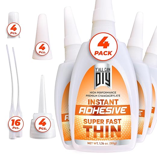 4 Pk X 1.76 Oz. (50g) CA Glue - Thin Cyanoacrylate Based Super Glue for Woodworking - Model Car Adhesive, Strong Bonds in Model Airplane, Wood Projects. Fast Drying, Instant Wood Bond
