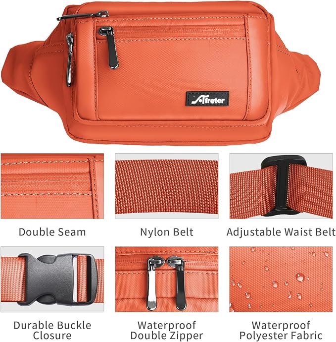 Waist Pack Bag Fanny Pack for Men&Women Hip Bum Bag with Adjustable Strap for Outdoors Workout Traveling Casual Running Hiking Cycling (Orange)