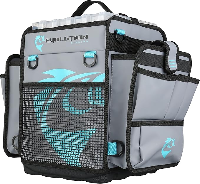 Evolution Fishing Rigger Series Kayak Tackle Bag - 3700 Size, Grey, Zipperless, Heavy Duty Water Resistant Tarpaulin Construction, 2 Rod Holders, Molded Bottom, Tackle Storage