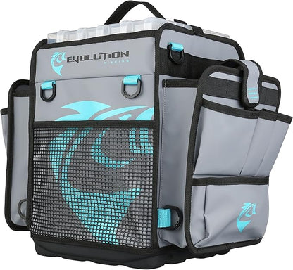 Evolution Fishing Rigger Series Kayak Tackle Bag - 3700 Size, Grey, Zipperless, Heavy Duty Water Resistant Tarpaulin Construction, 2 Rod Holders, Molded Bottom, Tackle Storage