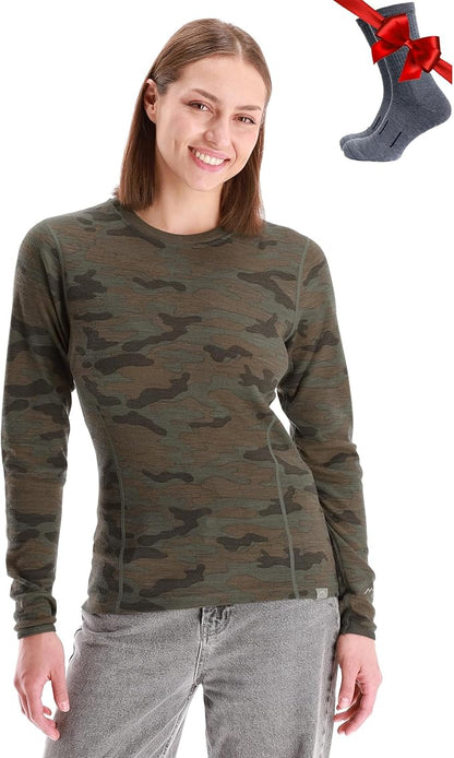 Merino.tech Merino Wool Base Layer Women - 100% Merino Wool Heavyweight, Midweight, Lite Long Sleeve Thermal Shirt and Socks