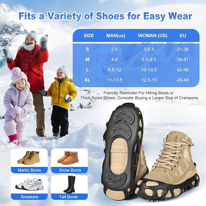 Ice Cleats for Shoes and Boots with 30 Spikes Anti Slip Snow Crampons
