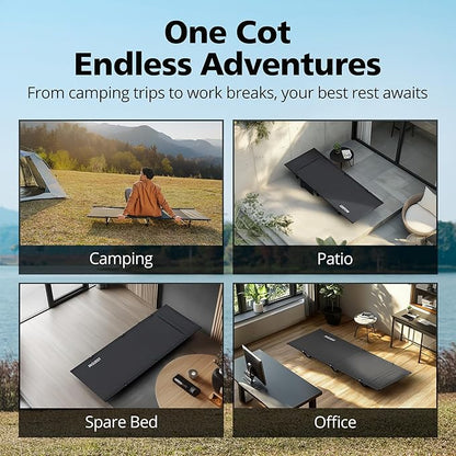 Ultralight Camping Cot for Adults - Portable Folding Camping Bed, Supports 350 lbs - Lightweight for Travel, Camping, Hiking, Backpacking, Mountaineering, Black